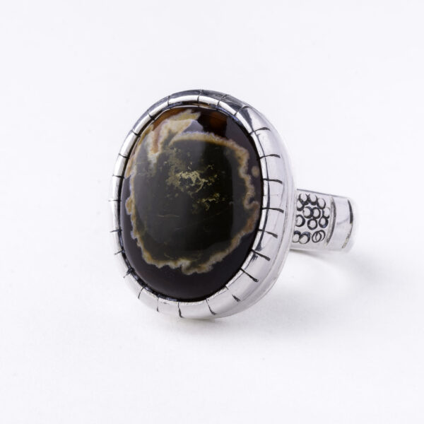 BAGUE AGATE YÉMÉNITE KHARAITI NOIR
