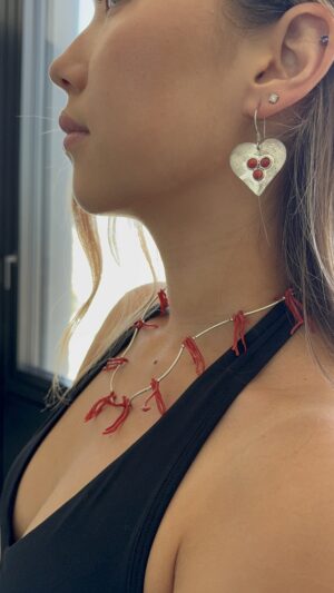 Collier en argent 925 avec branches de corail rouge – Pièce artisanale unique
