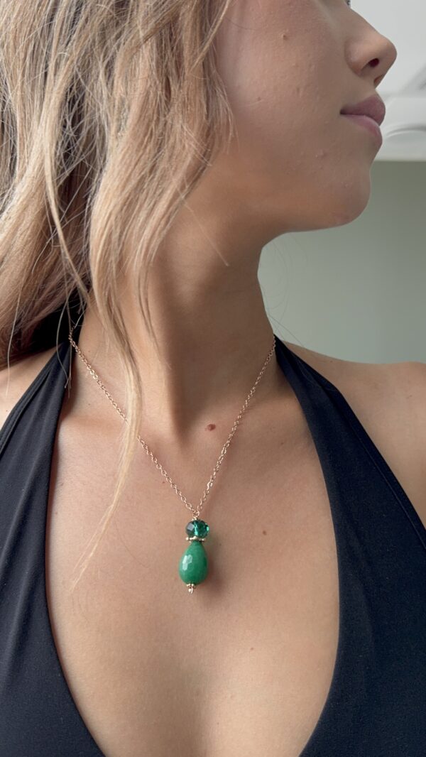 Parure collier et boucles d’oreilles en jade vert – Laiton trempé dans l’or 24 carats (2 fois) – Image 4