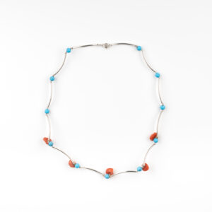 Collier en argent, corail et turquoise – Pièce artisanale uniqueCollier en argent, corail et turquoise – Pièce artisanale unique