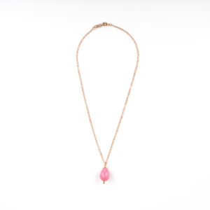 Parure collier et boucles d’oreilles en jade rose – Laiton trempé dans l’or 24 carats (2 fois)