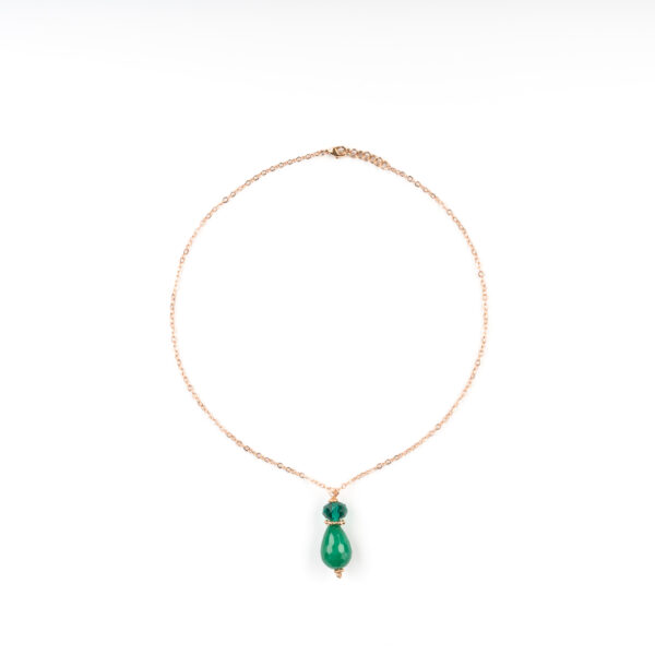 Parure collier et boucles d’oreilles en jade vert – Laiton trempé dans l’or 24 carats (2 fois)