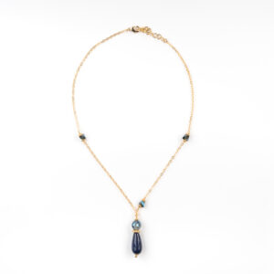 Parure collier et boucles d’oreilles en lapis-lazuli – Laiton trempé dans l’or 24 carats (2 fois)