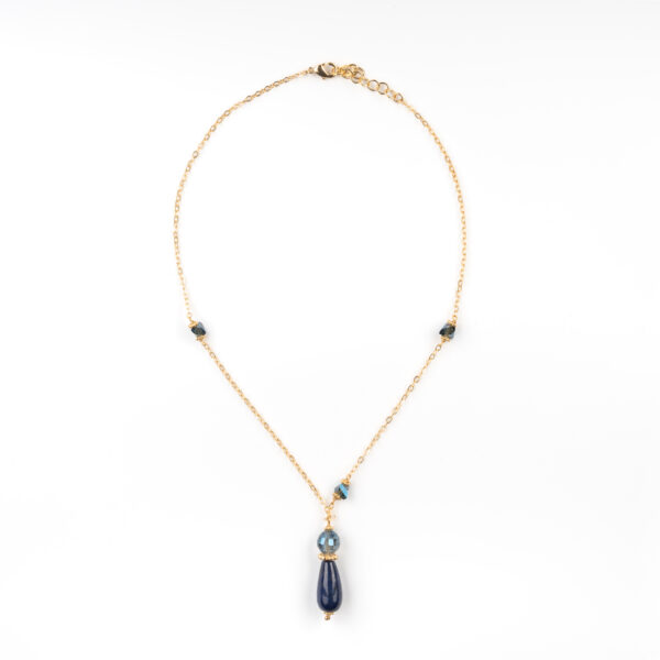 Parure collier et boucles d’oreilles en lapis-lazuli – Laiton trempé dans l’or 24 carats (2 fois)