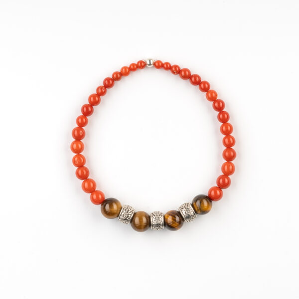 Bracelet homme en corail rouge et œil de tigre – Fait main