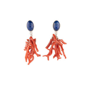 BOUCLE D'OREILLE EN CORAIL ET LAPIS -LAZULI