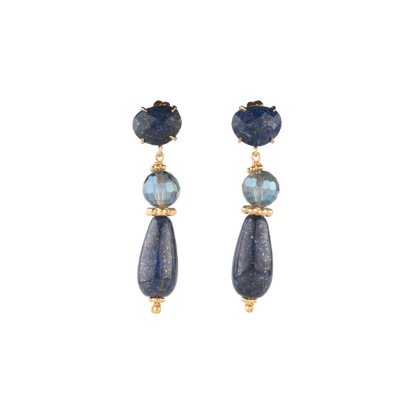 Parure collier et boucles d’oreilles en lapis-lazuli – Laiton trempé dans l’or 24 carats (2 fois) – Image 3