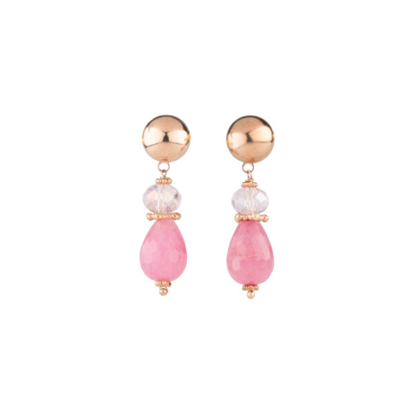 Parure collier et boucles d’oreilles en jade rose – Laiton trempé dans l’or 24 carats (2 fois) – Image 6